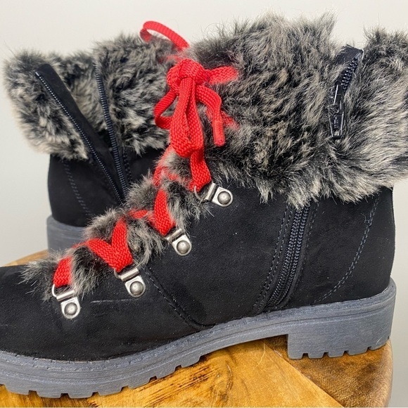 Faux Fur and suede Lug Sole Ankle Chelsea Work boot Size 9 - Picture 5 of 9